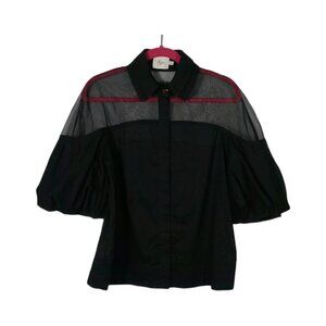AJE Black half Transparent Puff Sleeve Top Size S